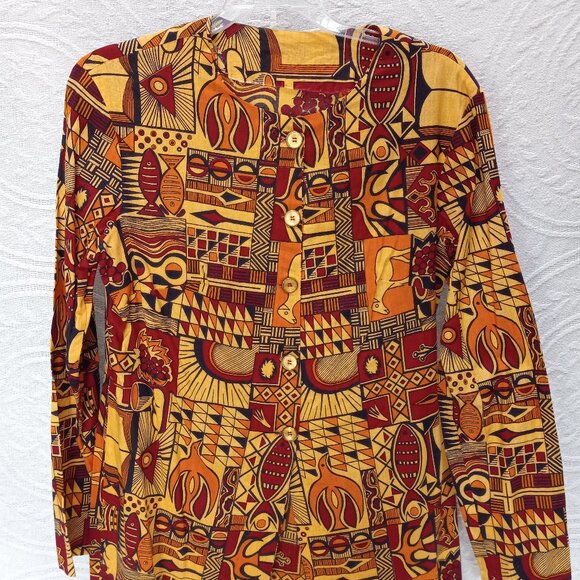 Unique One Of A Kind Hand Made Ethnic African Print Tunic  Sz S-M (T-382) - Picture 4 of 11